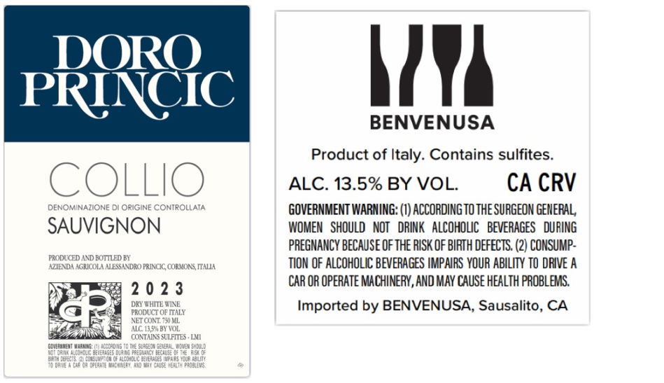 TABC label artwork for Doro Princic Sauvignon Collio