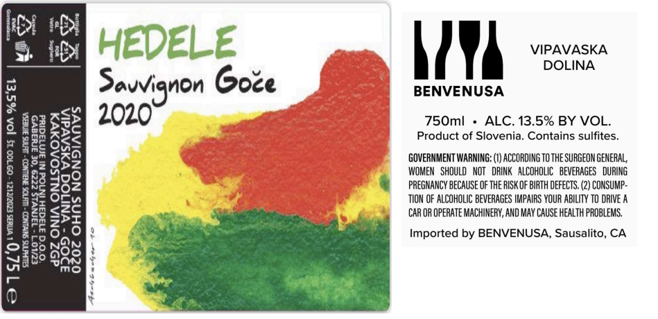 TABC label artwork for Hedele Sauvignon Vipavska Dolina