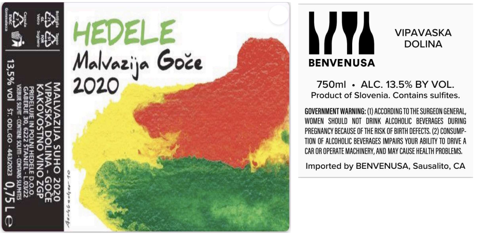 TABC label artwork for Hedele Malvazija Vipavska Dolina