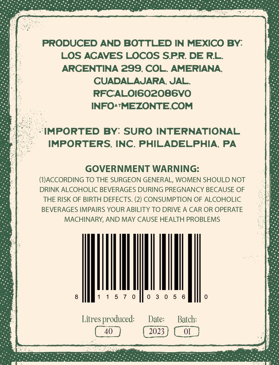 TABC label artwork for Mezonte Hand Picked Agave
