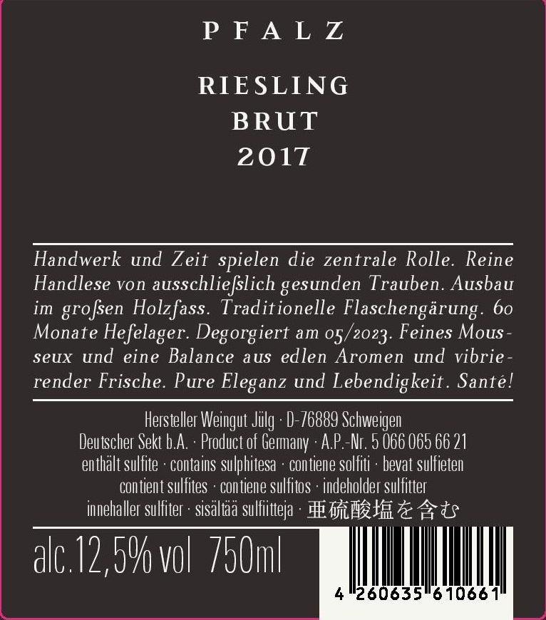 TABC label artwork for Julg Sparkling Riesling Brut