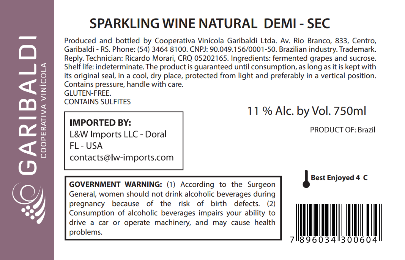 TABC label artwork for Vero Demi-Sec