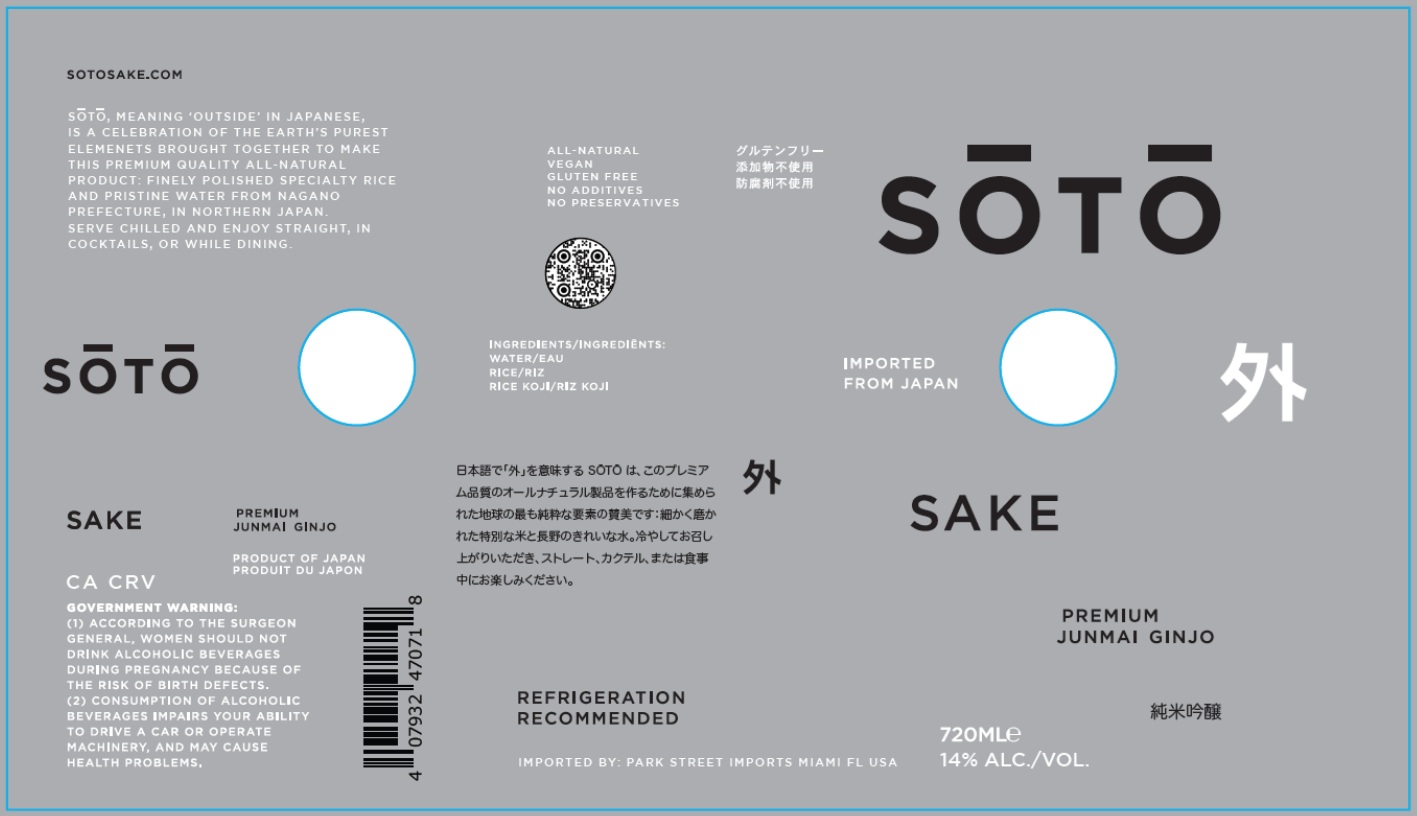 TABC label artwork for SOTO Sake Premium Junmai Ginjo