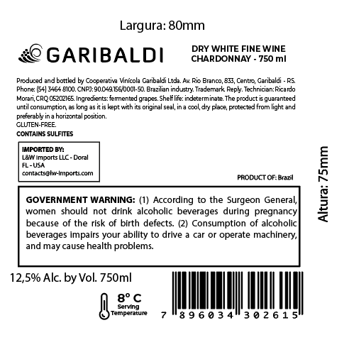 TABC label artwork for Garibaldi Chardonnay