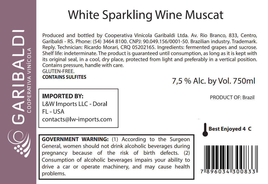 TABC label artwork for Garibaldi Moscatel