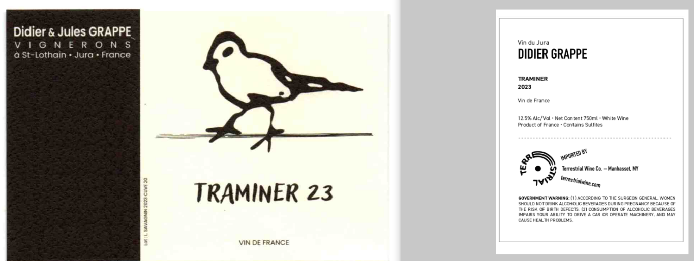 TABC label artwork for DIDIER GRAPPE TRAMINER WHITE