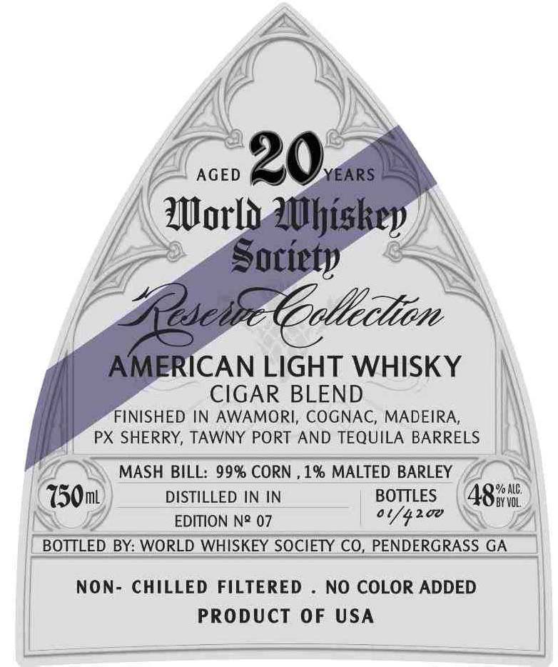 TABC label artwork for WWS Reserve Collection Cigar Blend 20 YO