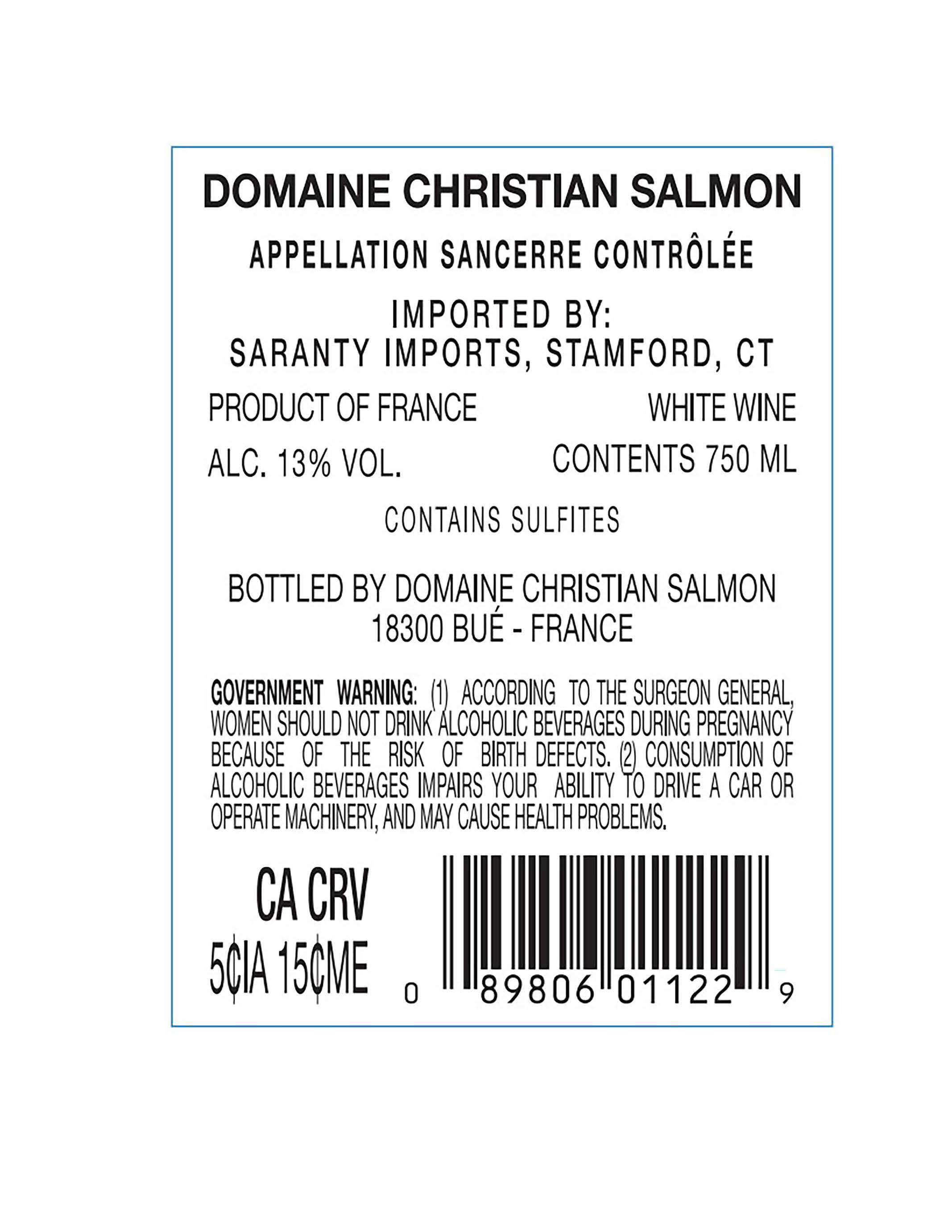 TABC label artwork for DOMAINE CHRISTIAN SALMON LES MARNES
