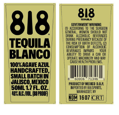 TABC label artwork for 818 Blanco Tequila 50 ML