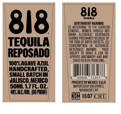 TABC label artwork for 818 Reposado Tequila 50 ML