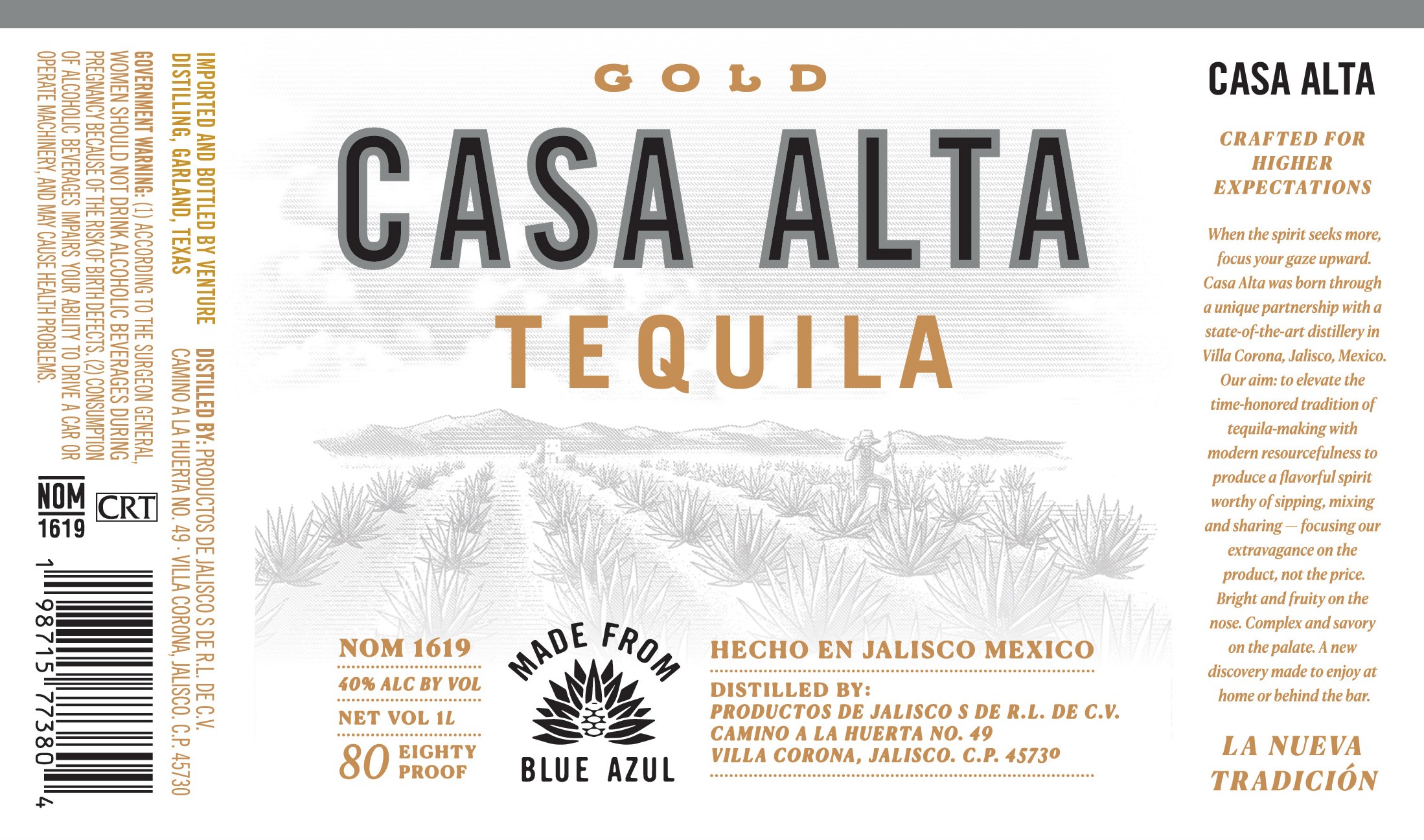 TABC label artwork for Casa Alta Gold