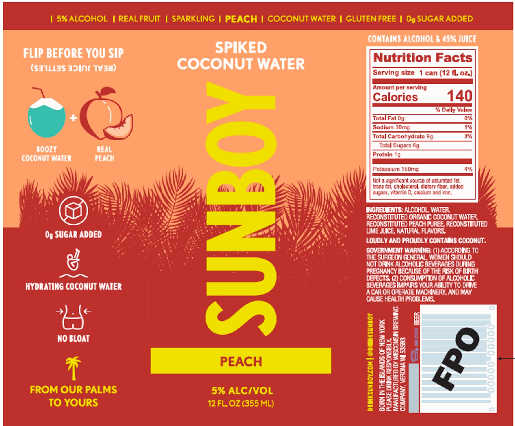 TABC label artwork for SUNBOY - Peach