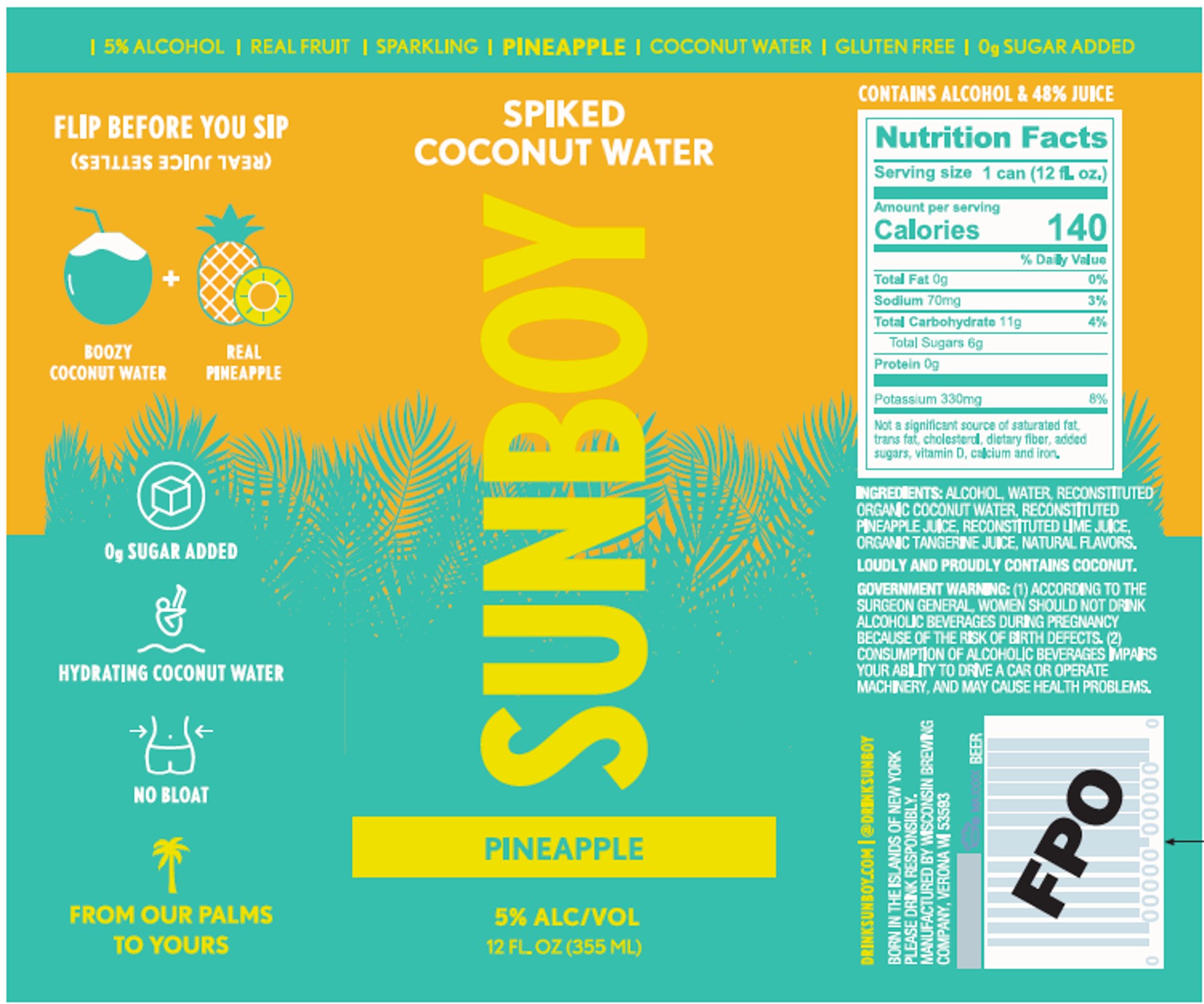 TABC label artwork for SUNBOY - Pineapple