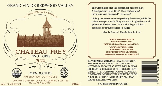 TABC label artwork for Chateau Frey Pinot Gris