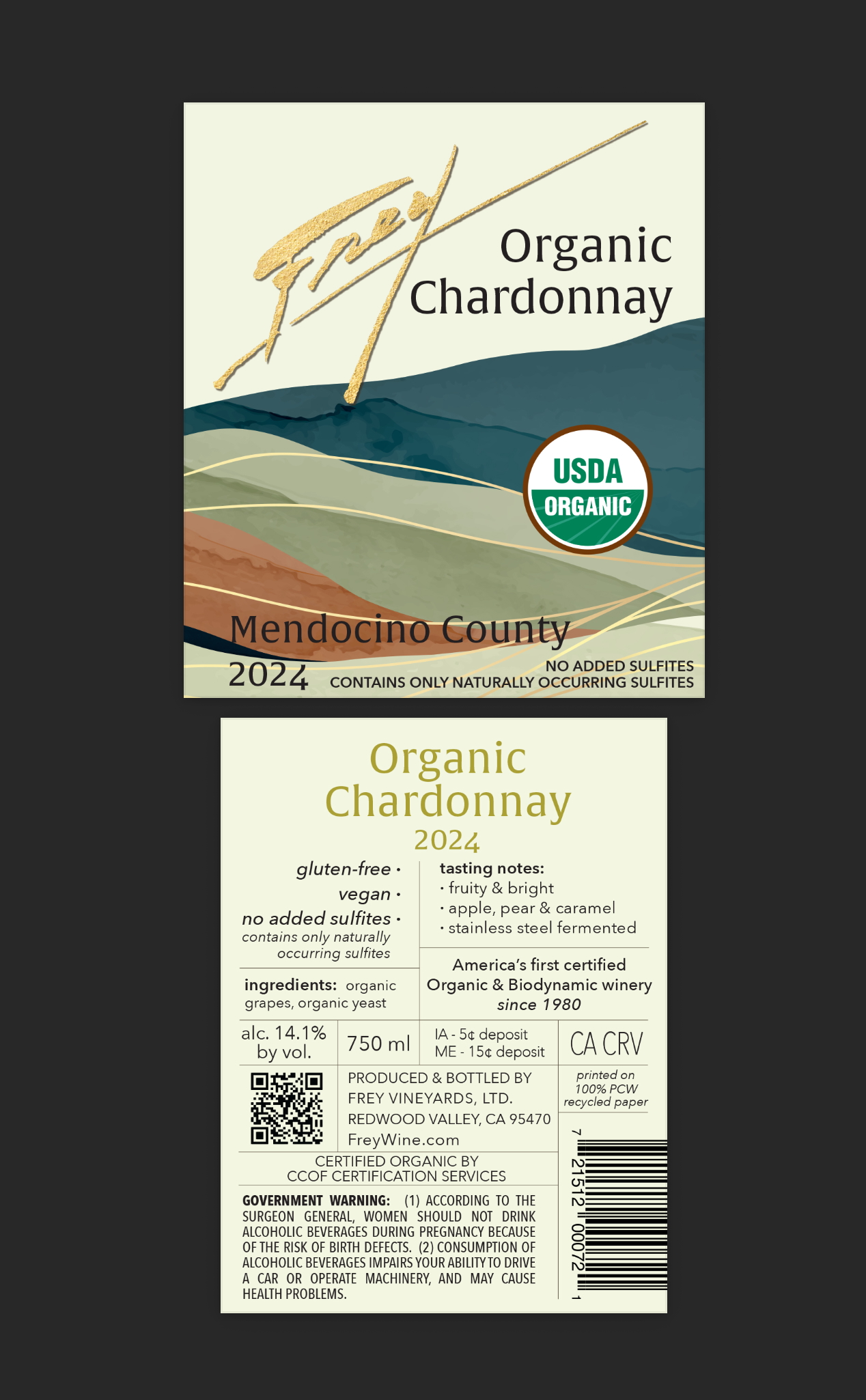 TABC label artwork for Frey Organic Chardonnay