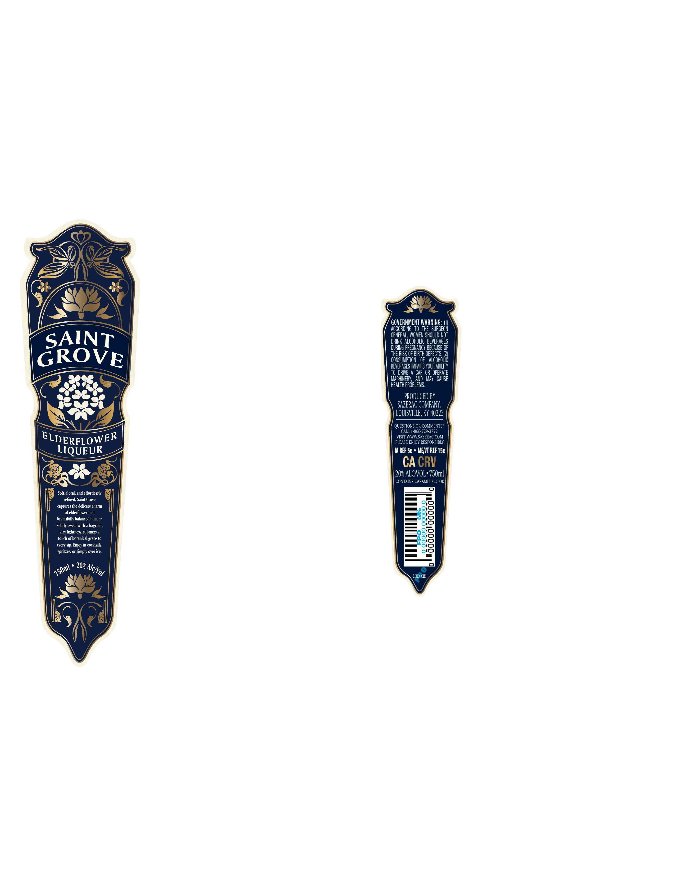 TABC label artwork for Saint Grove Elderflower Liqueur