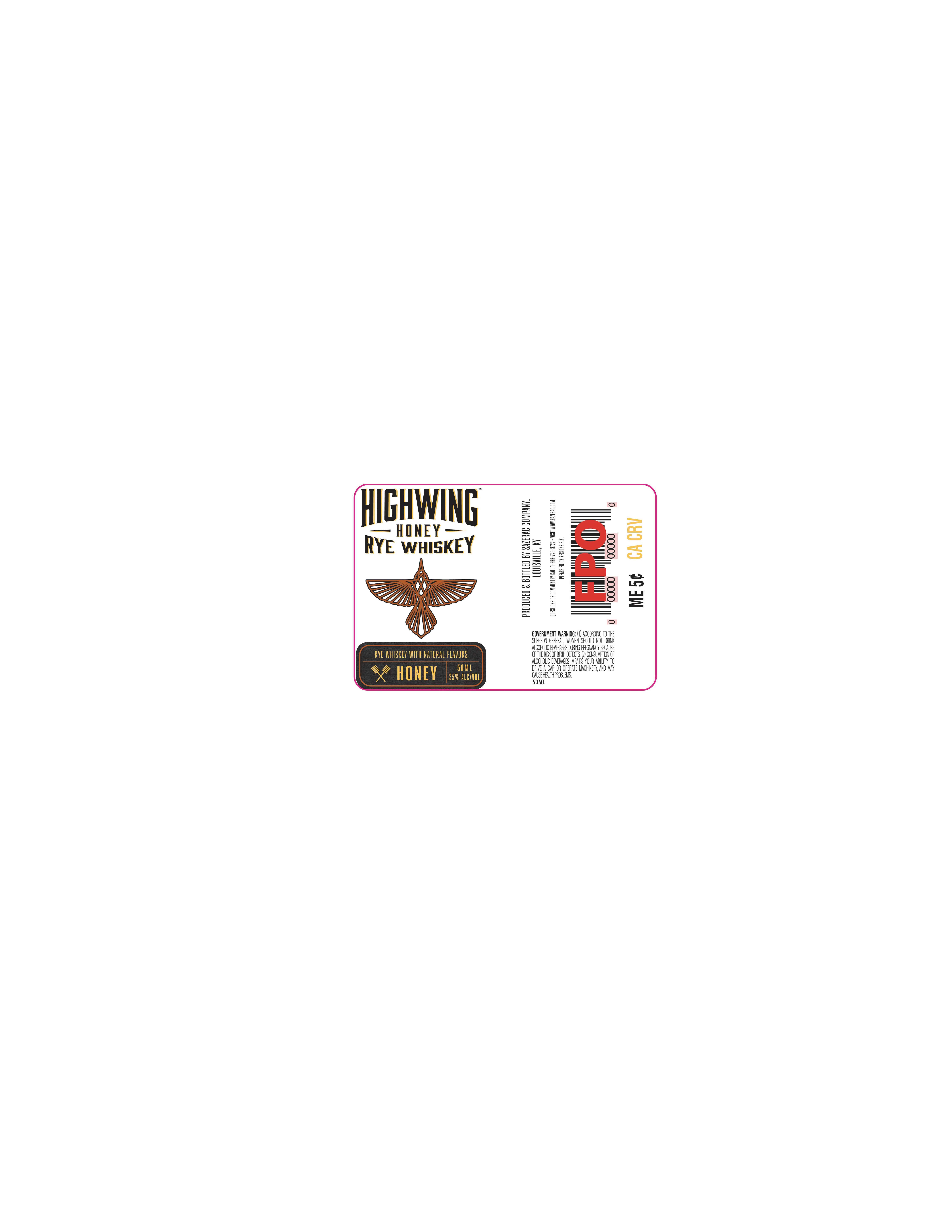 TABC label artwork for HIGHWING Honey Rye Whiskey