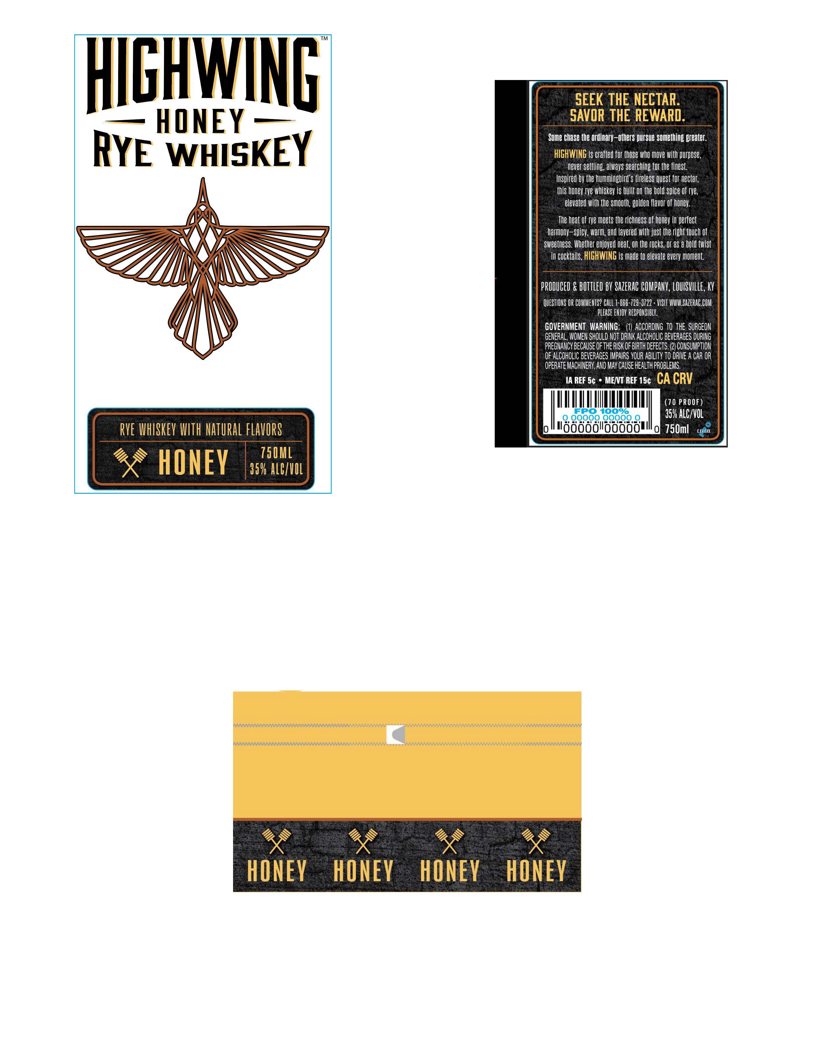 TABC label artwork for HIGHWING Honey Rye Whiskey 750ml