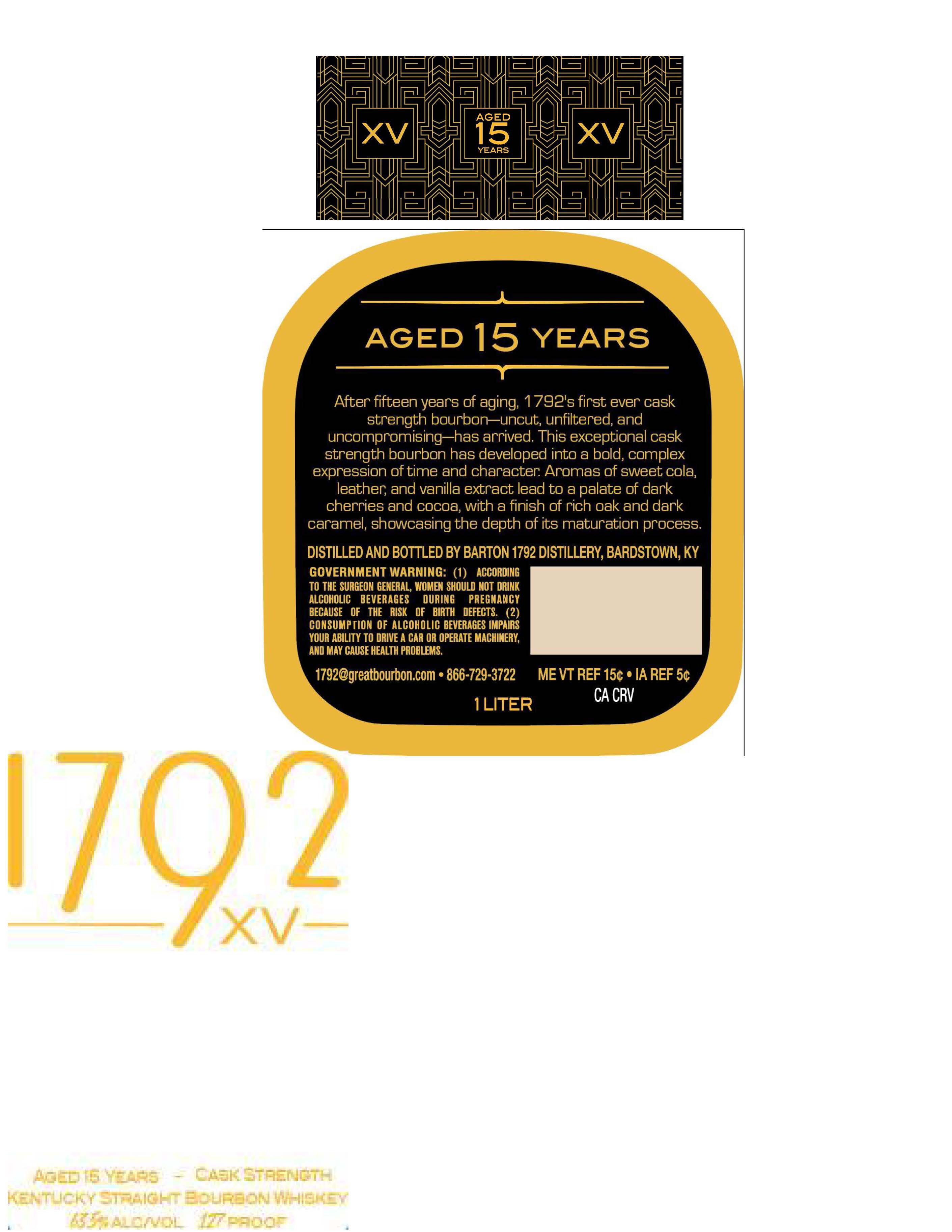 TABC label artwork for 1792 XV Cask Strength Aged 15 Years