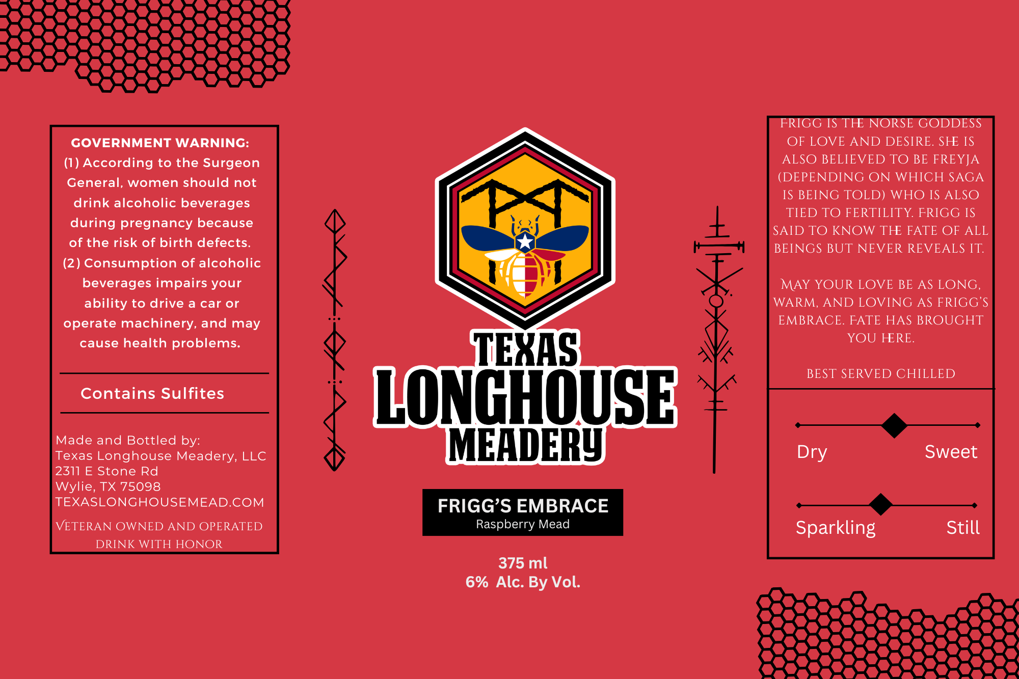 TABC label artwork for Texas Longhorn Meadery Frigg's Embrace