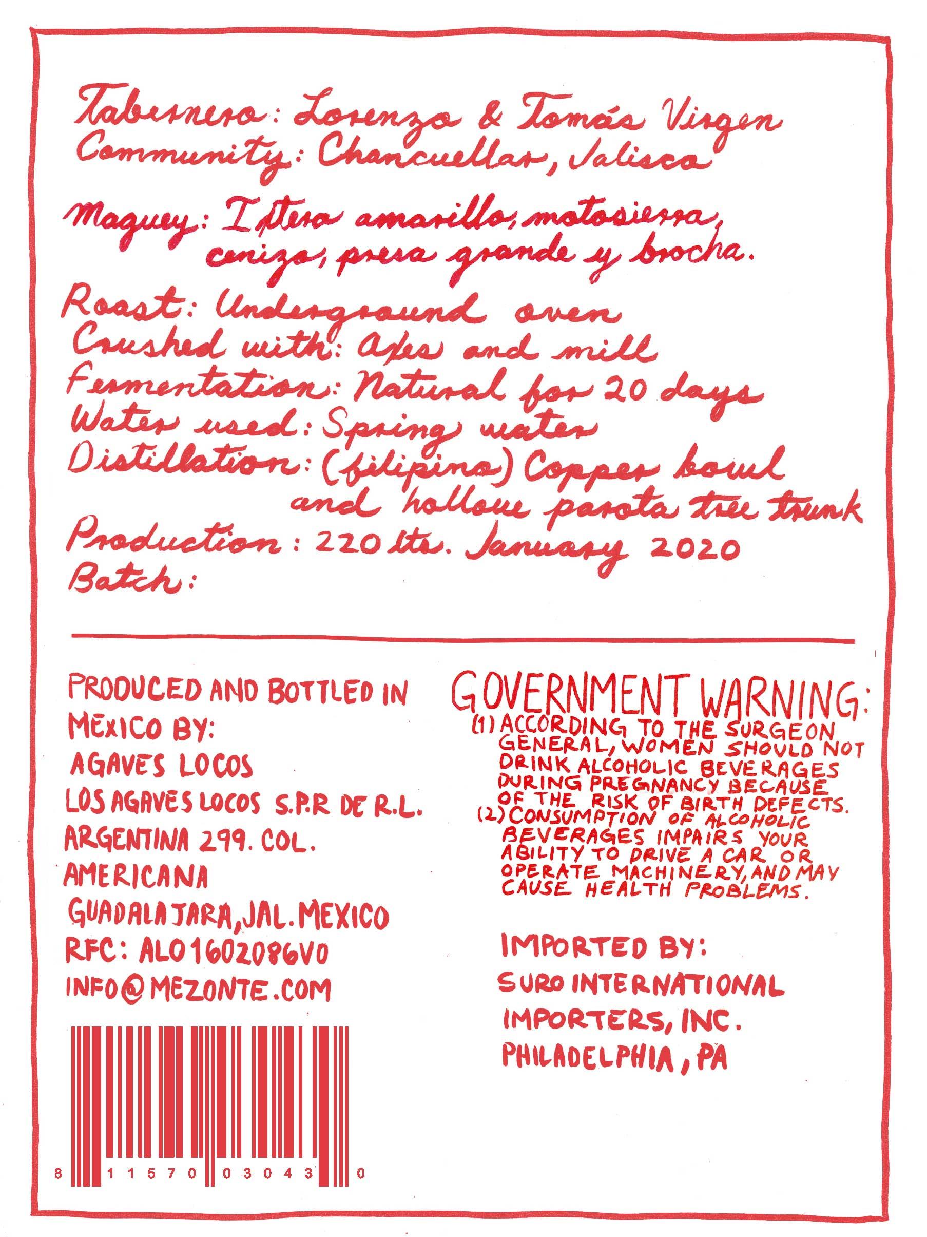 TABC label artwork for Mezonte Lorenzo Agave Spirit