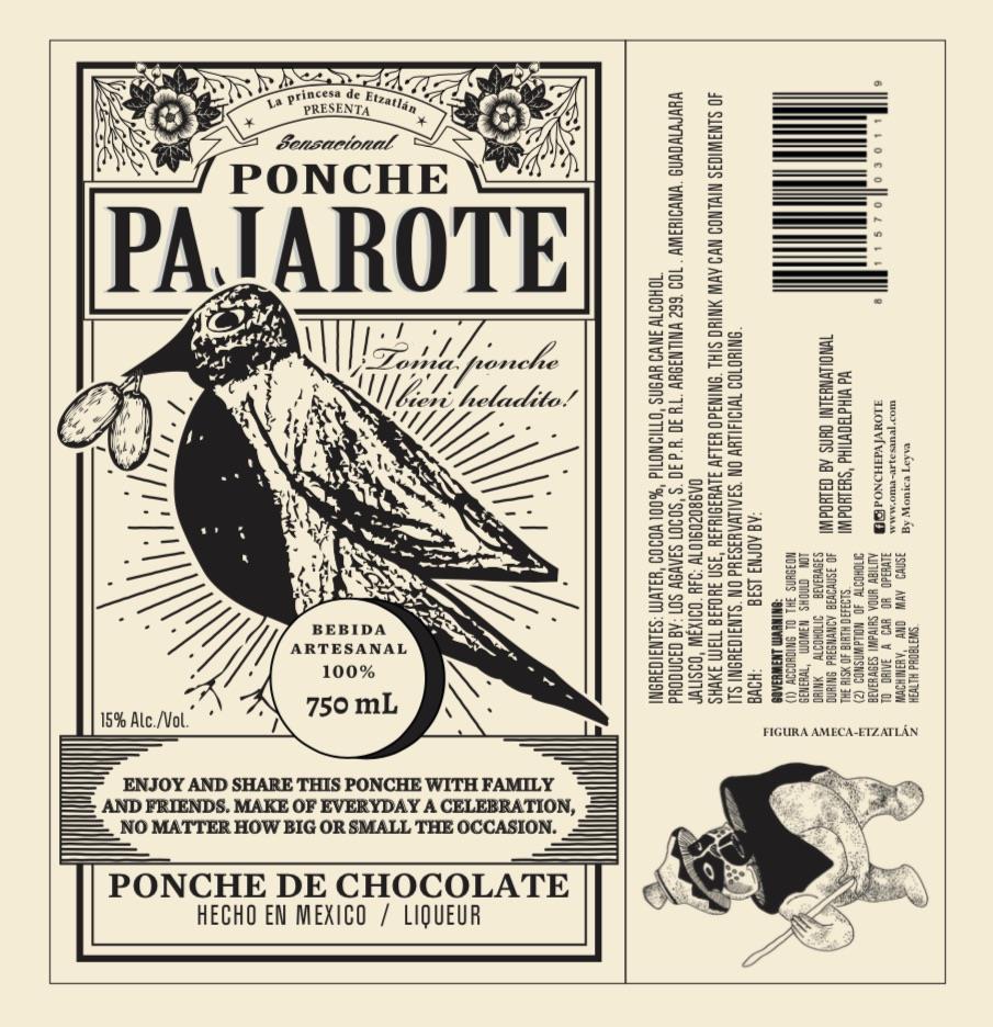 TABC label artwork for Pajarote Ponche de Chocolate Liqueur
