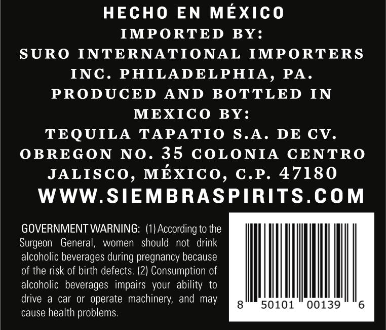 TABC label artwork for Siembra Alteno Blanco Tequila