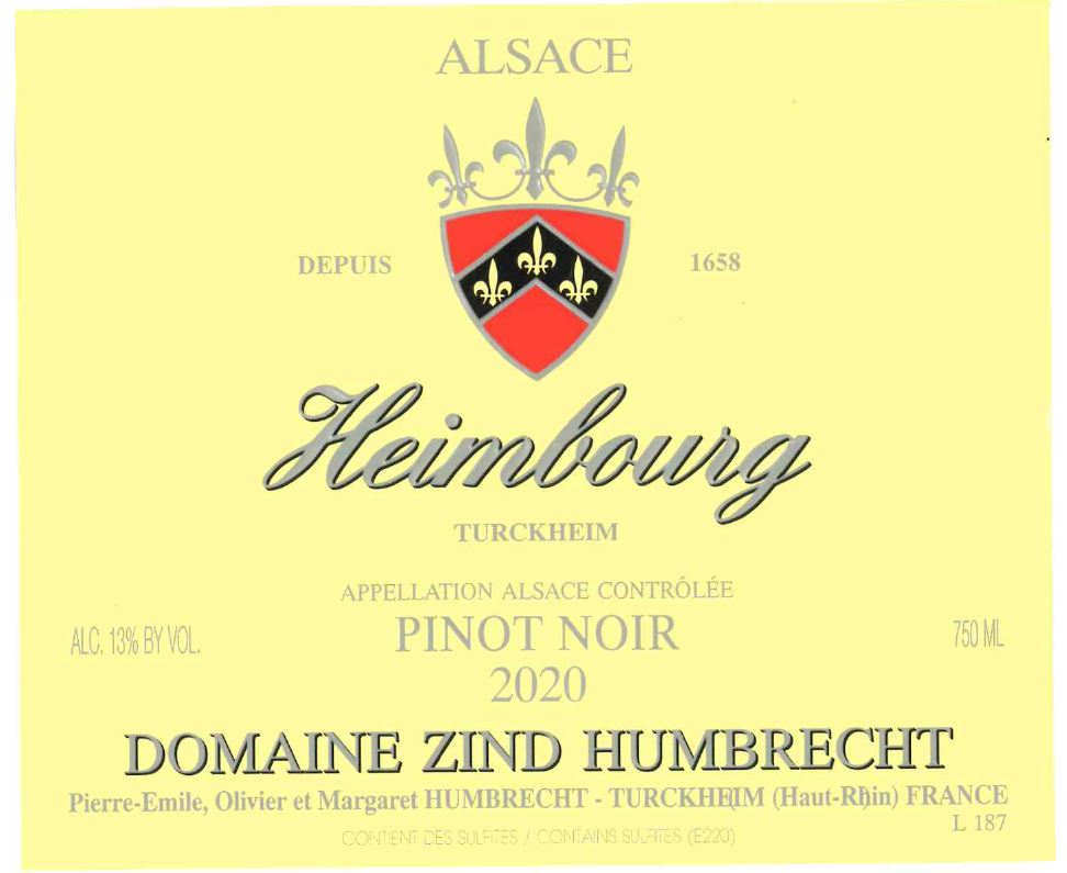 TABC label artwork for Domaine Zind-Humbrecht Pinot Noir Heimbourg