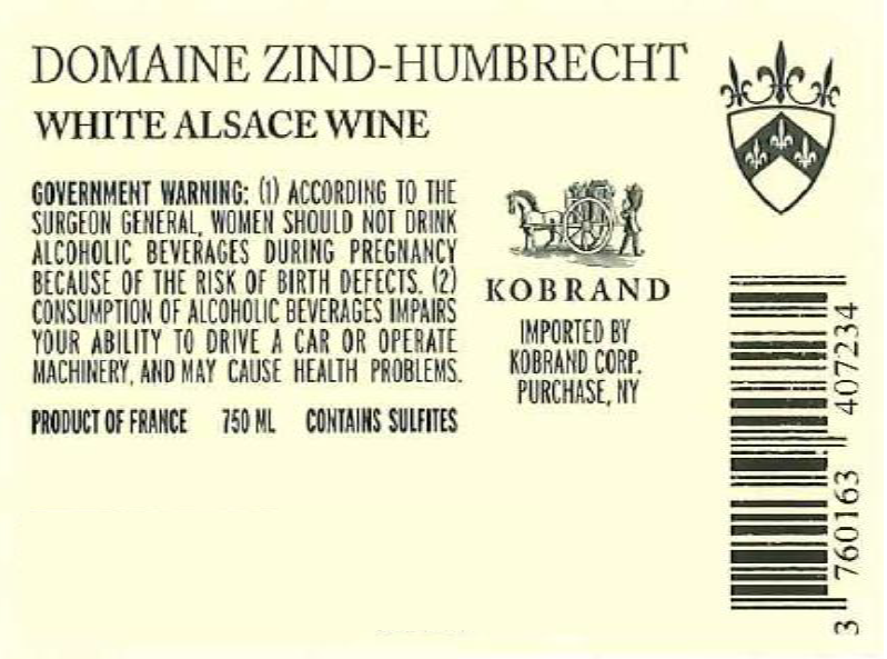 TABC label artwork for Domaine Zind-Humbrecht Chardonnay, Clos Windsbuhl