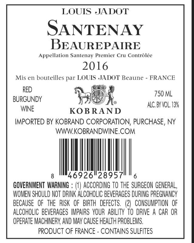 TABC label artwork for Louis Jadot Santenay Beaurepaire