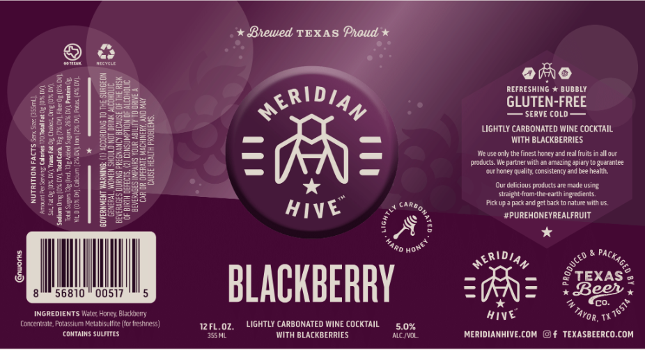 TABC label artwork for Meridian Hive Blackberry
