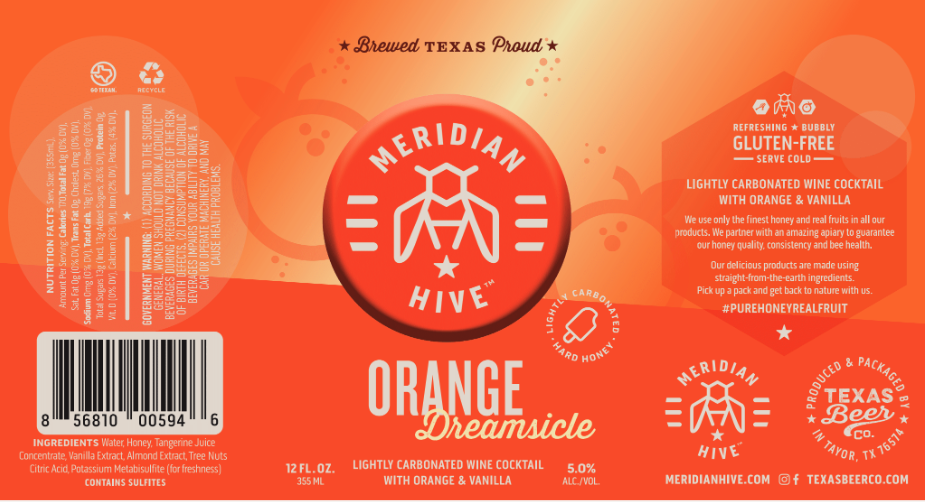 TABC label artwork for Meridian Hive Orange Dreamsicle