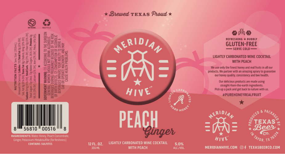 TABC label artwork for Meridian Hive Peach Ginger