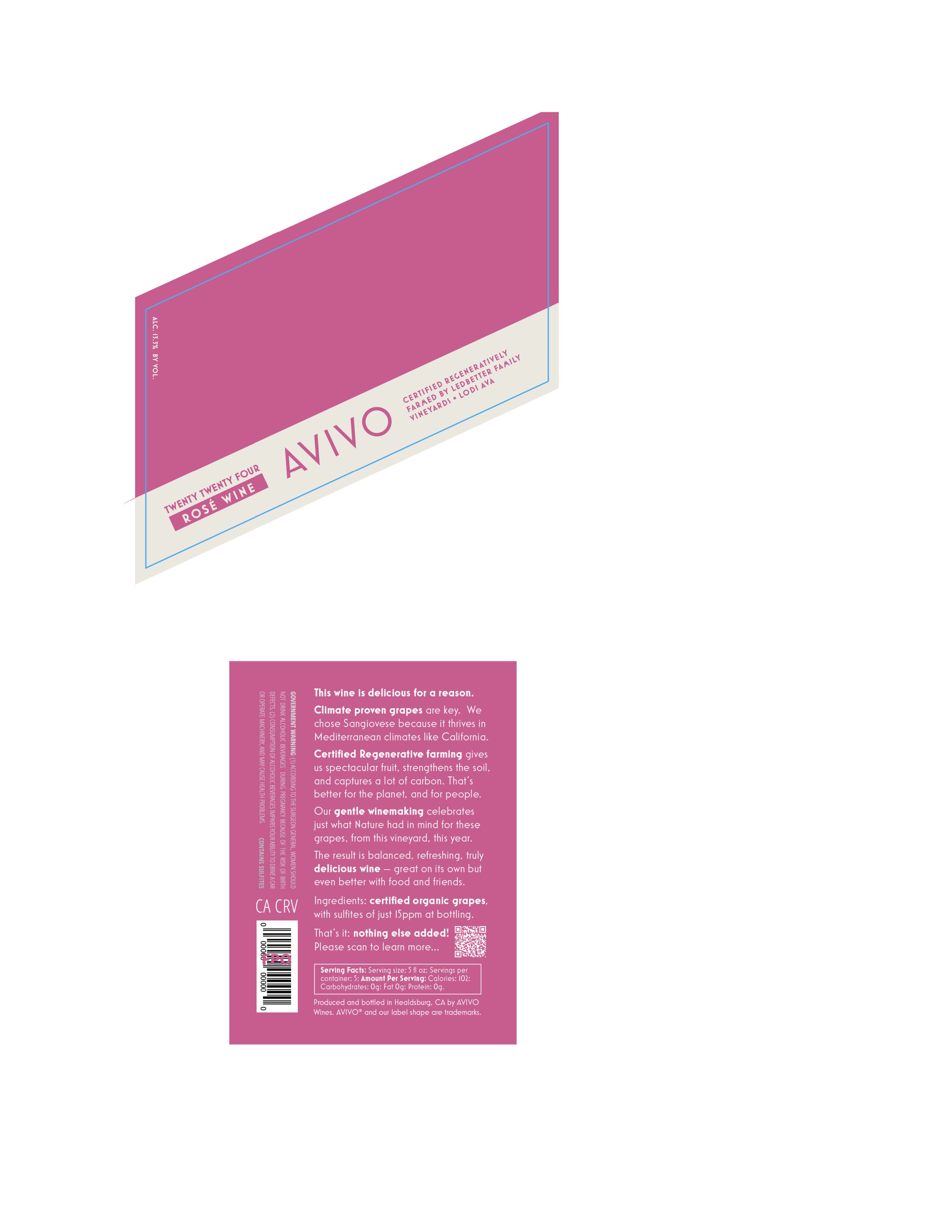 TABC label artwork for Avivo Rosé Wine, Lodi