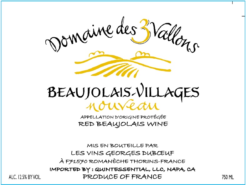 TABC label artwork for GEORGES DUBOEUF DOMAINE DES 3 VALLONS BEAUJOLAIS-VILLAGES NOUVEAU