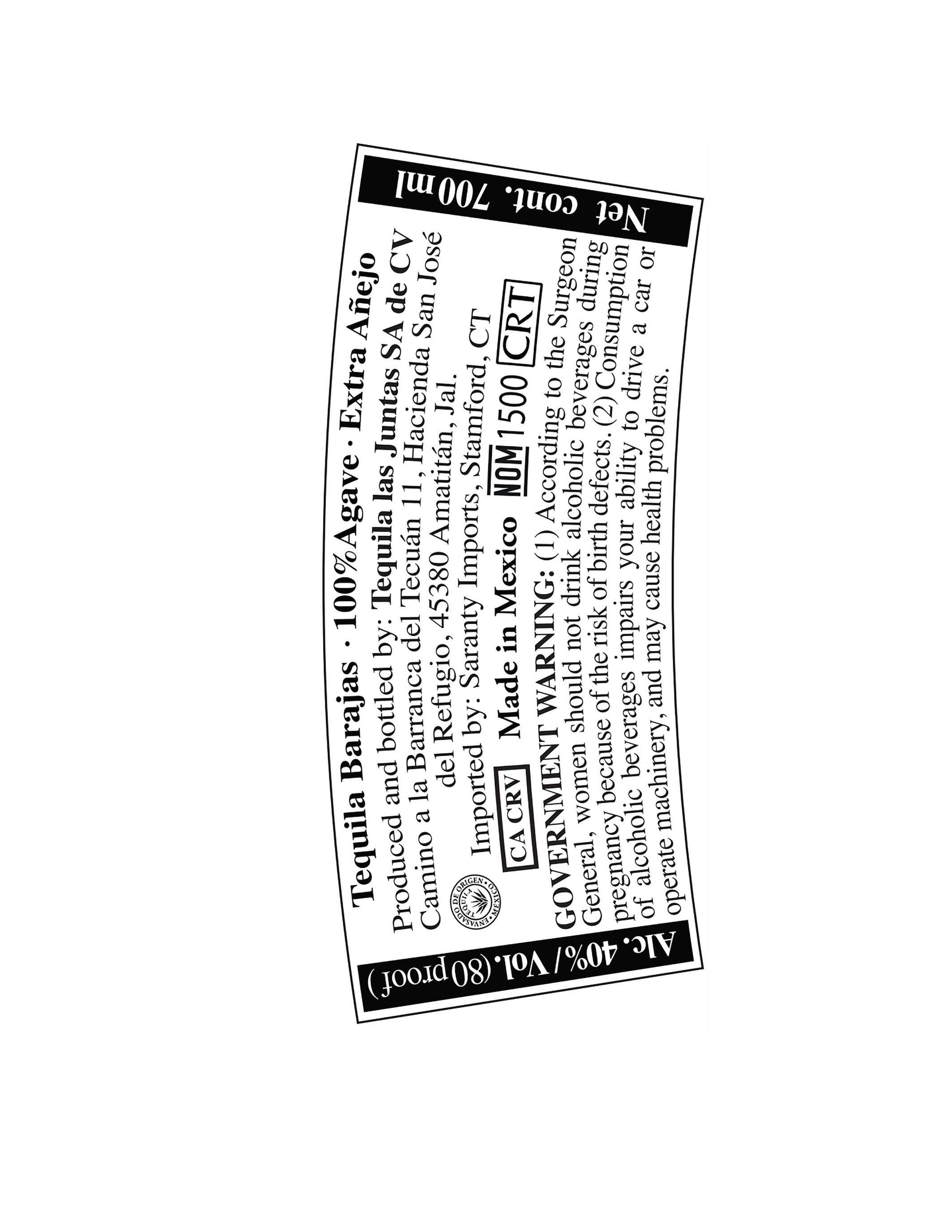 TABC label artwork for Barajas Extra Anejo