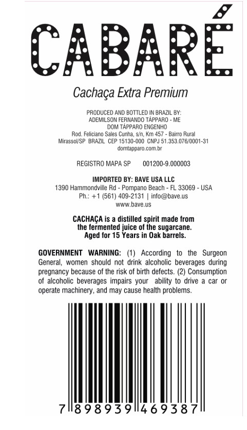 TABC label artwork for CACHACA CABARE 15 YEARS OLD