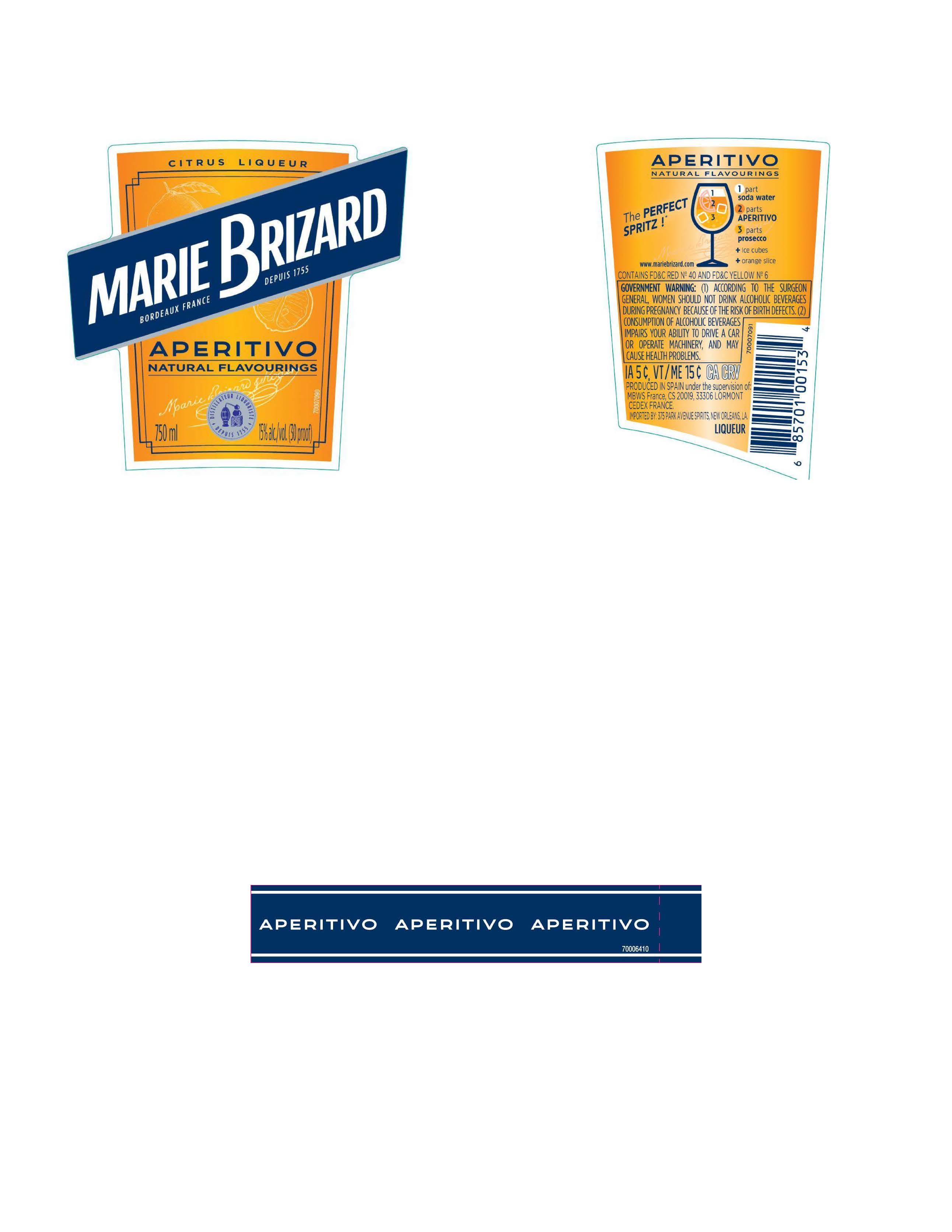 TABC label artwork for Marie Brizard Aperitivo