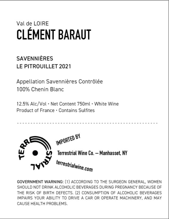 TABC label artwork for Clement Baraut White Wine