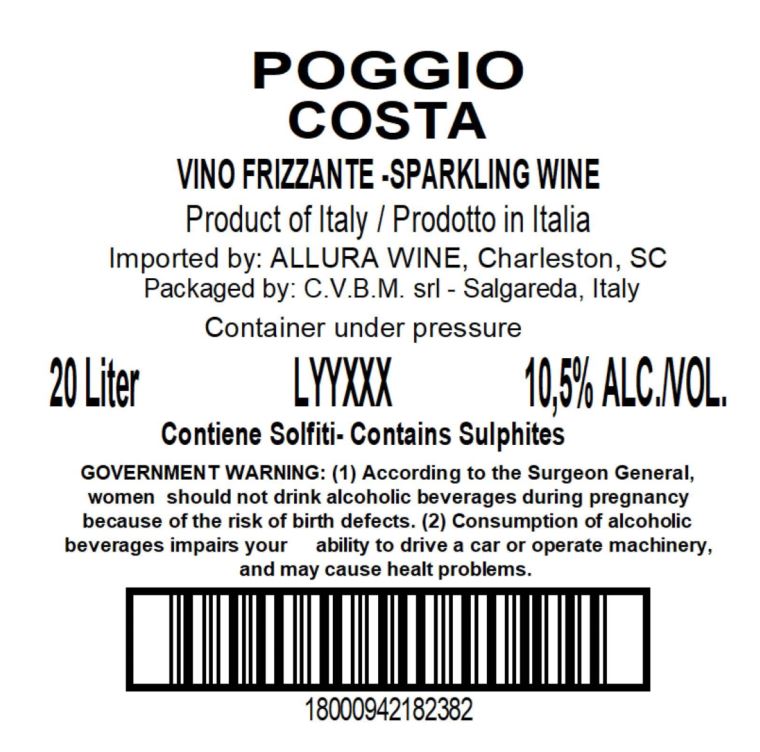 TABC label artwork for POGGIO COSTA VINO FRIZZANTE