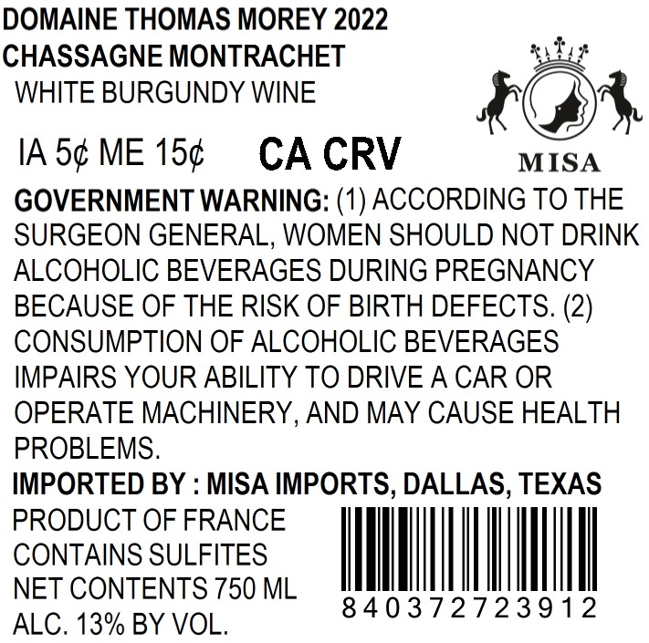 TABC label artwork for DOMAINE THOMAS MOREY CHASSAGNE MONTRACHET