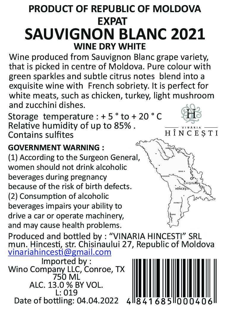 TABC label artwork for EXPAT REZERVA SAUVIGNON BLANC