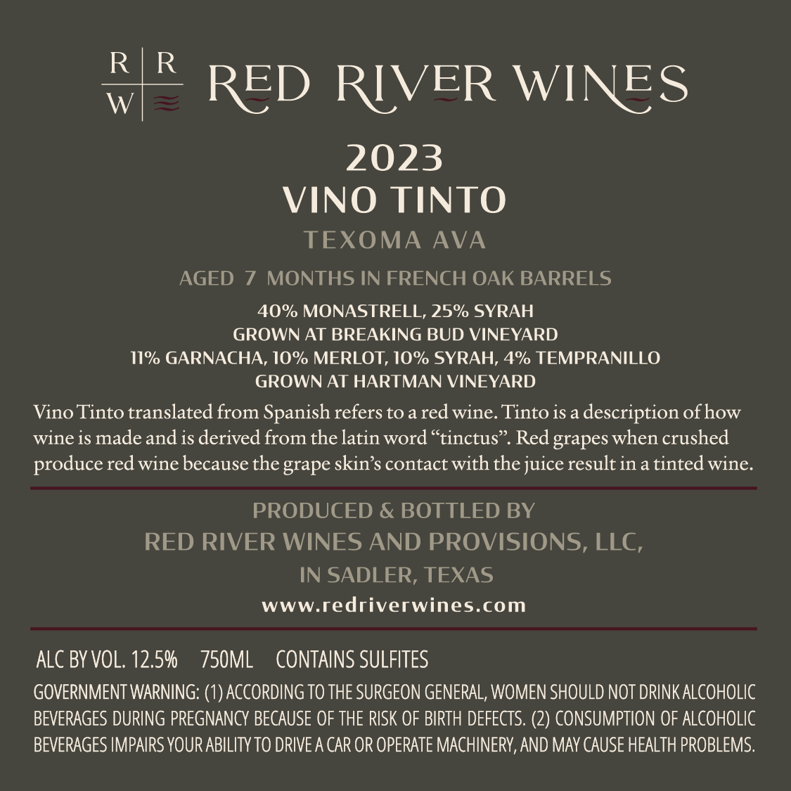 TABC label artwork for RED RIVER WINES VINO TINTO