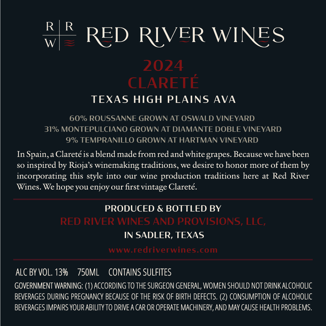 TABC label artwork for RED RIVER WINES CLARETE
