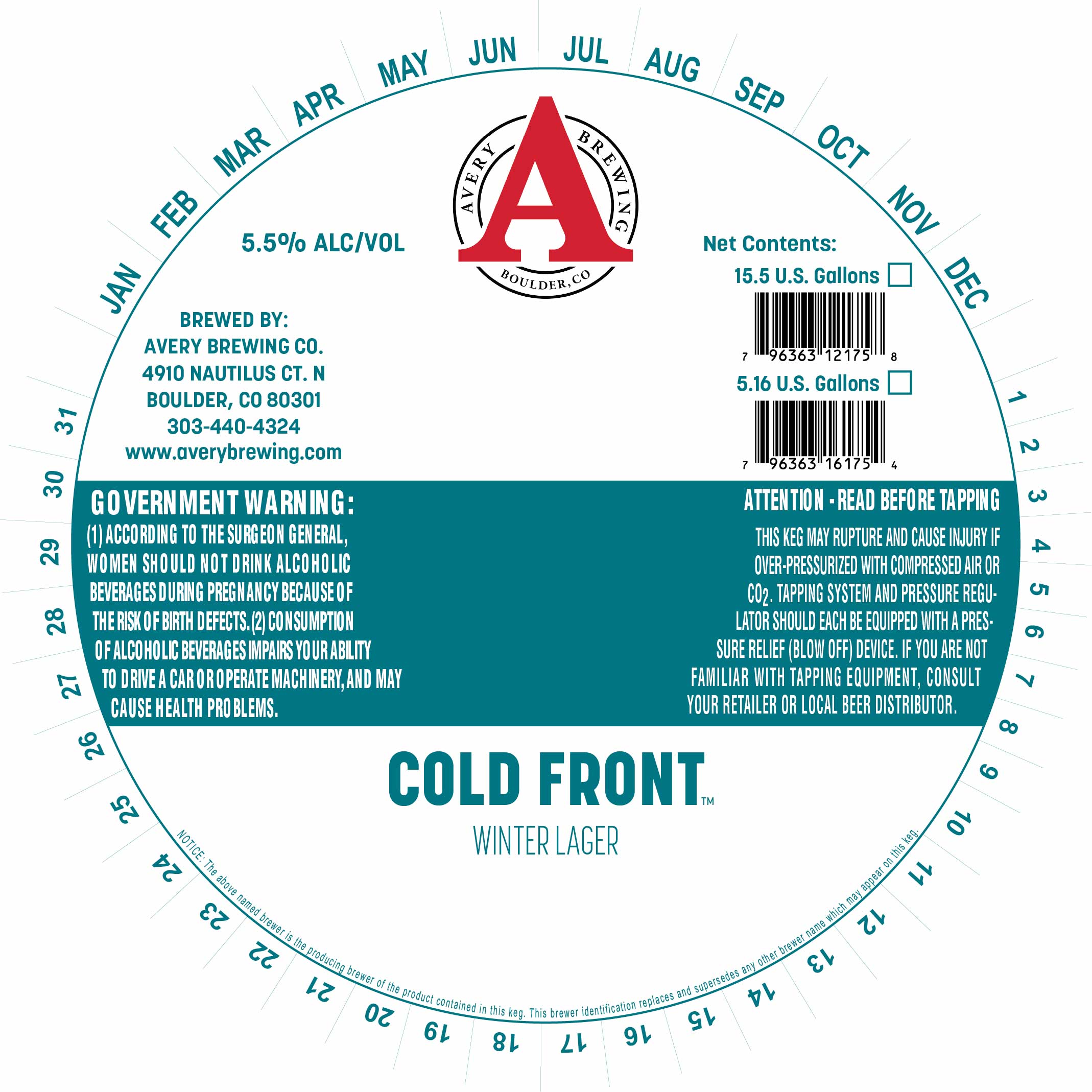 TABC label artwork for Avery Brewing Co. Cold Front