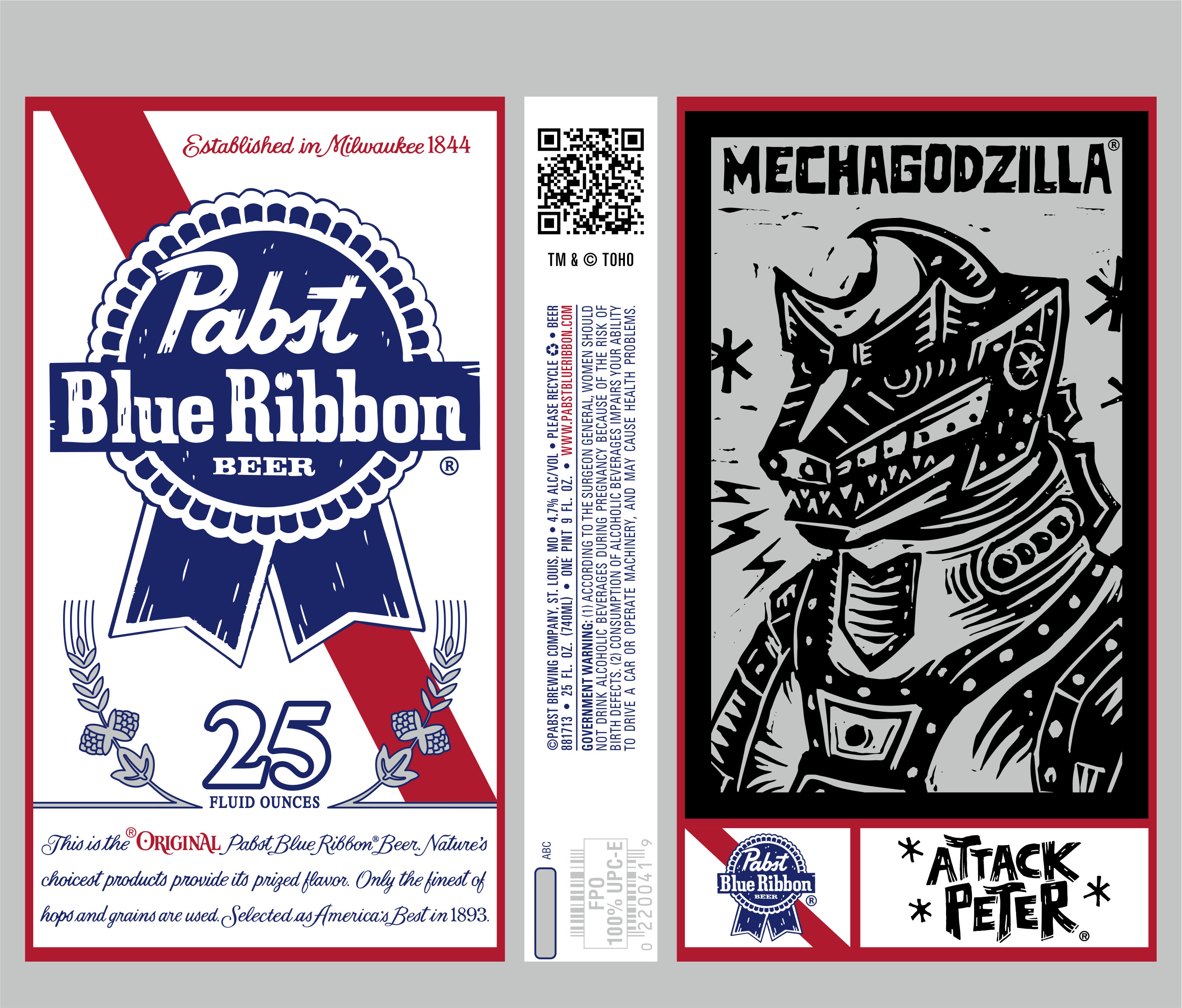 TABC label artwork for Pabst Blue Ribbon Mechagodzilla