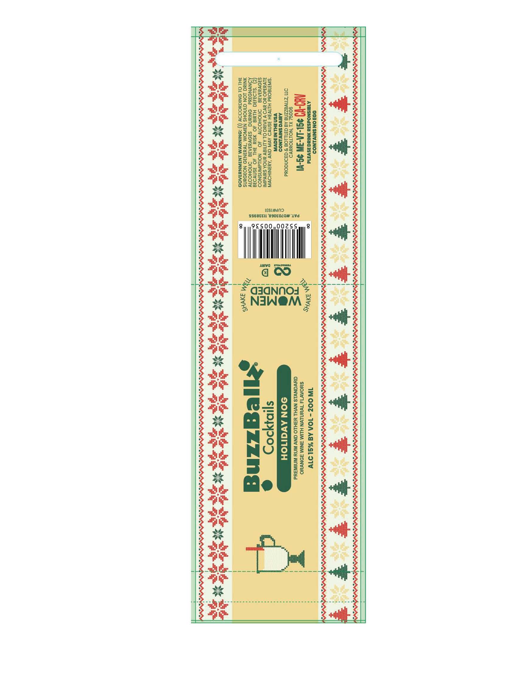 TABC label artwork for BuzzBallz Cocktails Holiday Nog