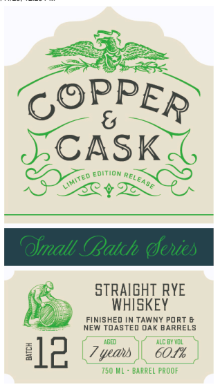 TABC label artwork for Copper & Cask Small Batch #12