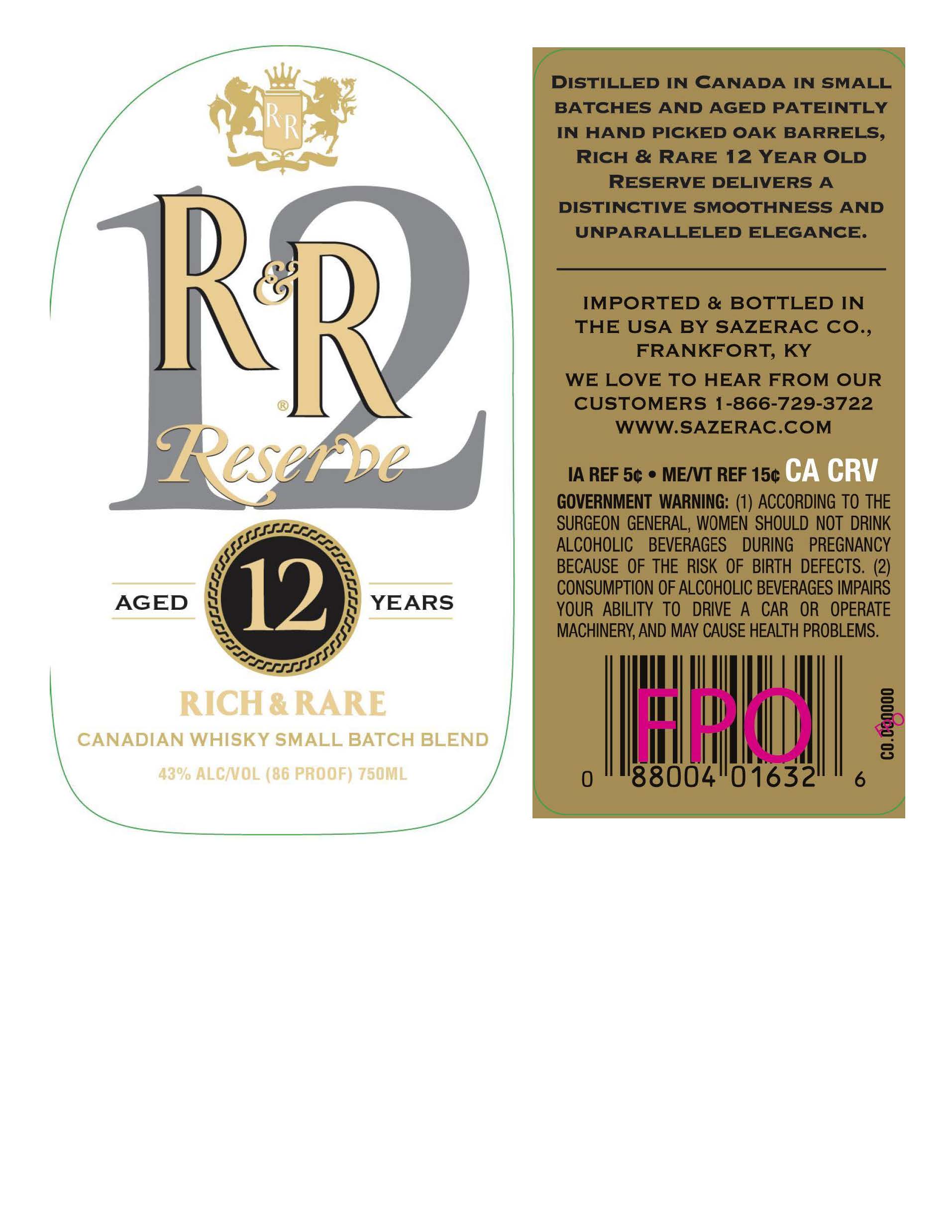 TABC label artwork for Rich & Rare Reserve Aged 12 Years