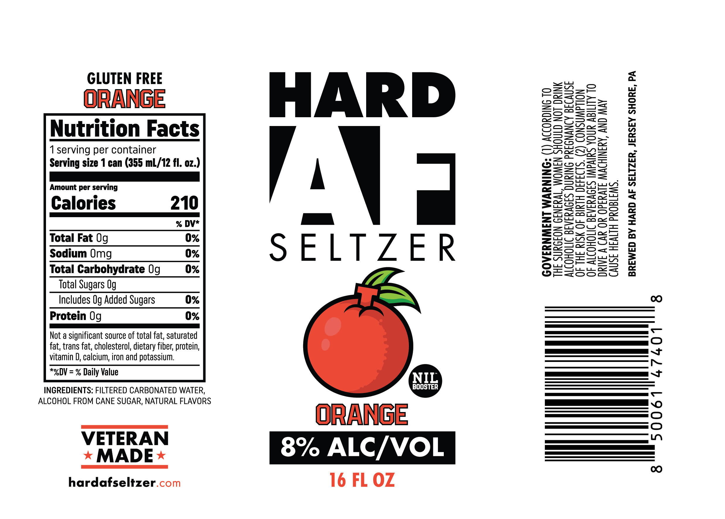 TABC label artwork for Hard AF Seltzer Orange
